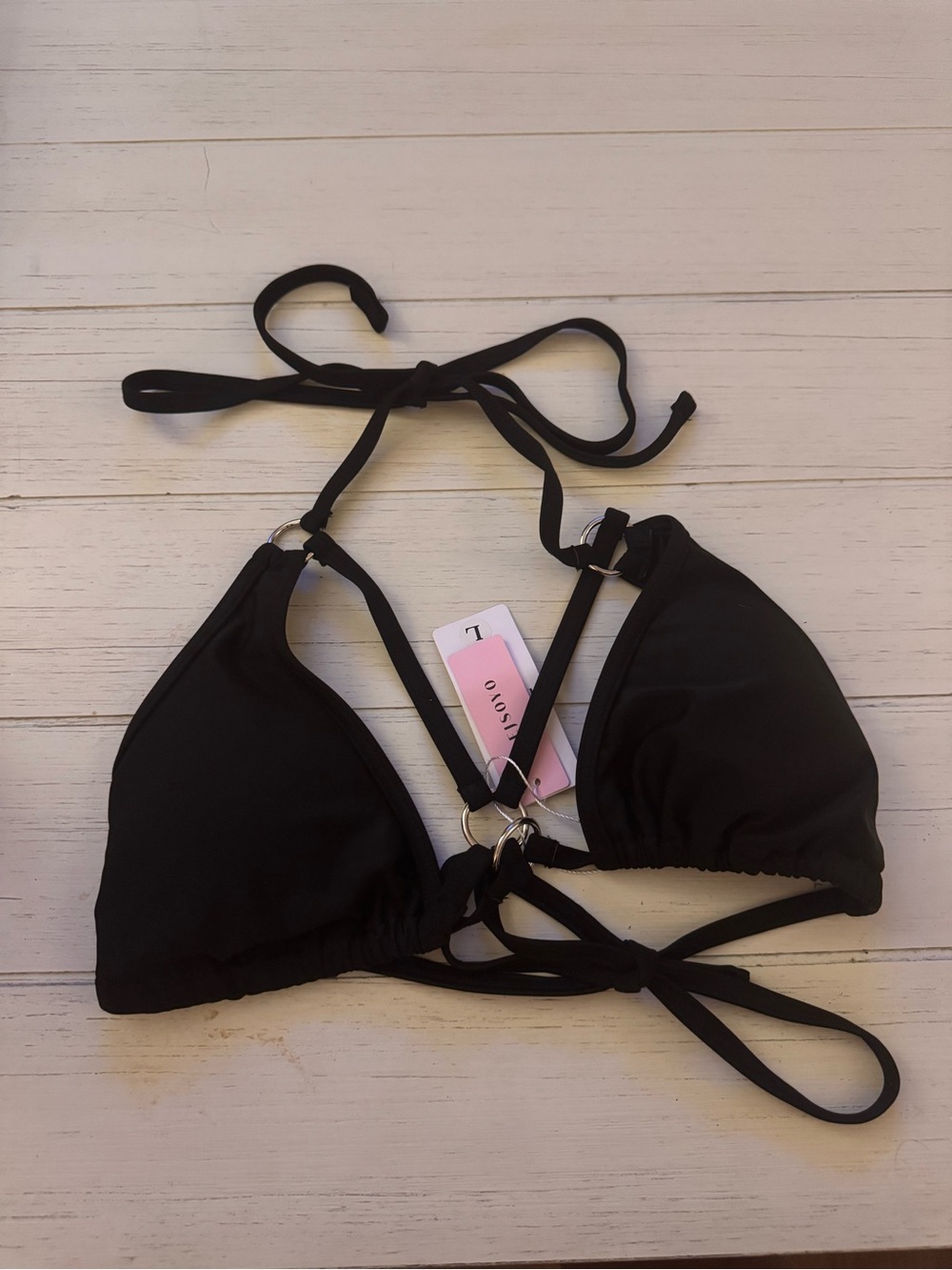 Black Triangle Bikini Top with Tie Straps